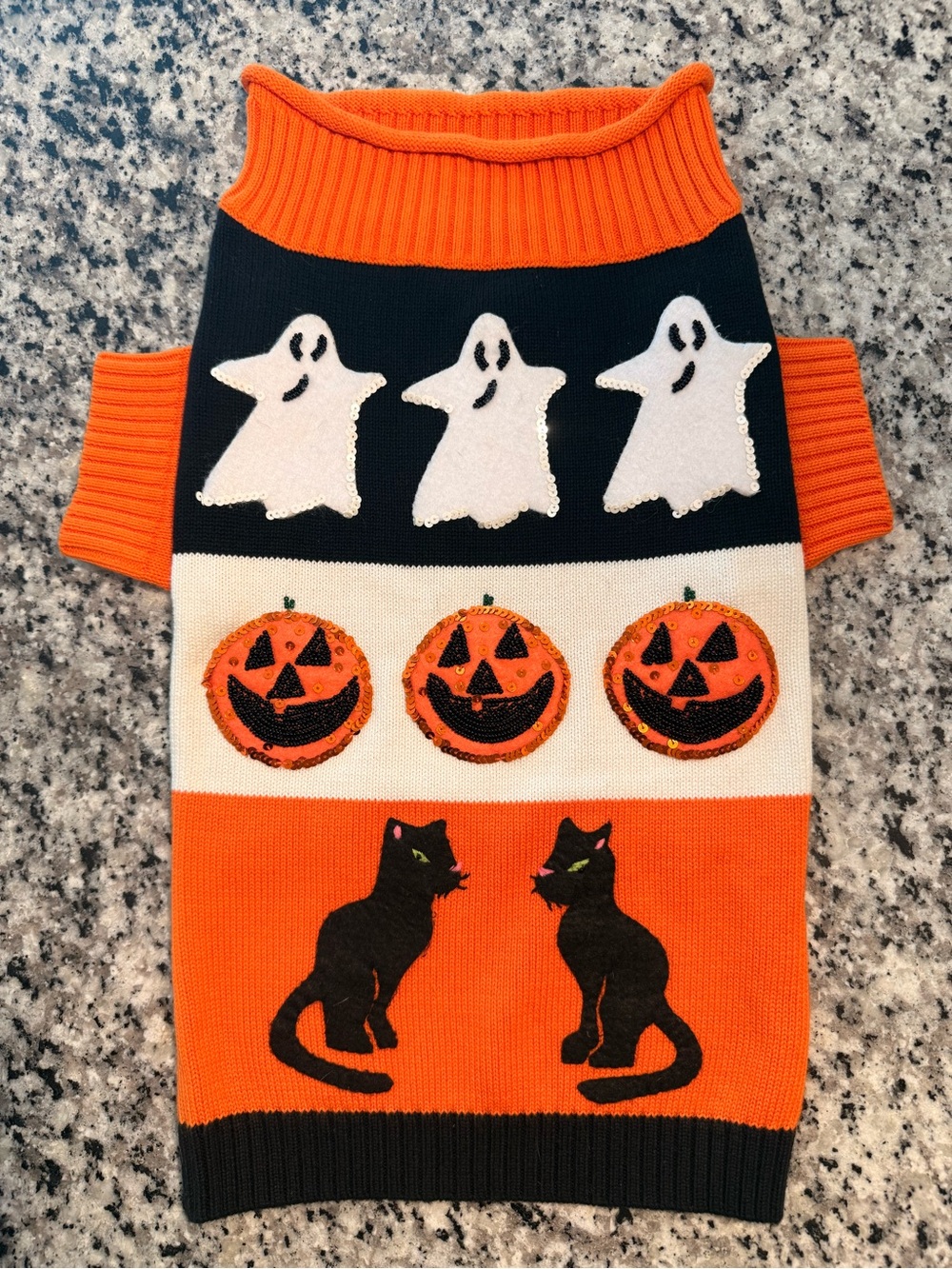 Michael Simon Halloween Dog Sweater Size Large - Ghost Pumpkin Sequin Knit